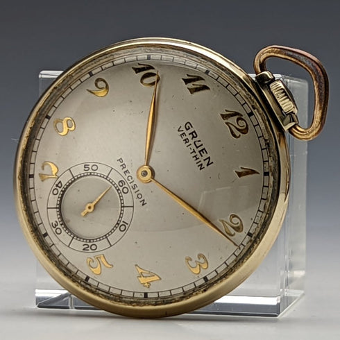 【整備済】米国ヴィンテージ グリュエン 懐中時計 VERI-THIN 折りたたみナイフ&アルバートチェーン付き BOX入